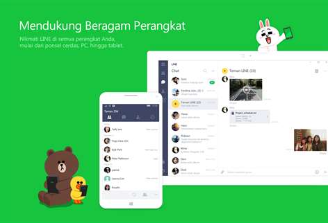 Tangkapan layar: Nikmati LINE di semua perangkat Anda, mulai dari ponsel cerdas, PC, hingga tablet.