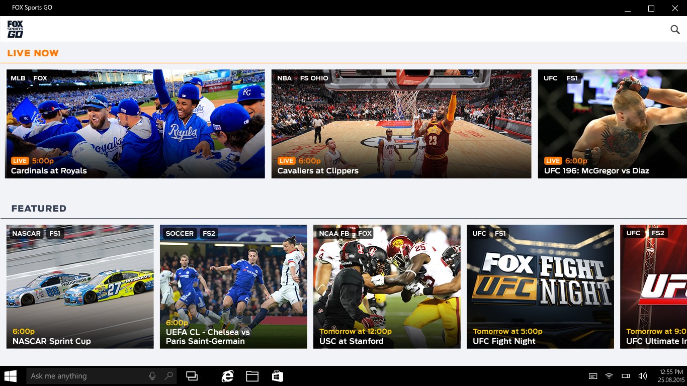 FOX Sports GO for Windows 101366 x 768