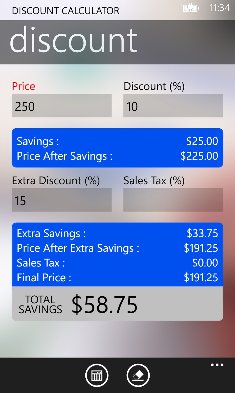 Discount Calculator for Windows 10 Mobile