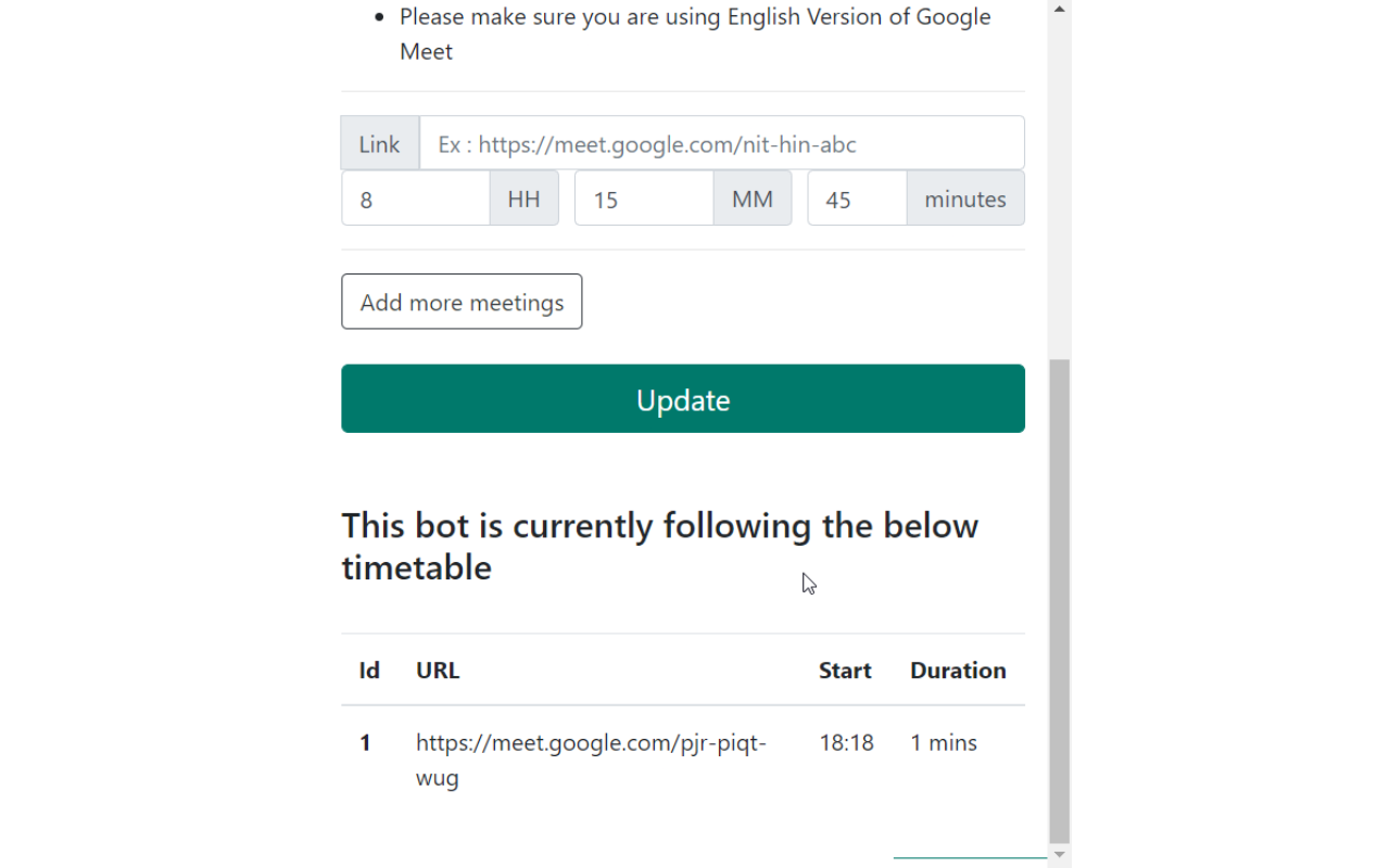 N-bot - Google Meet Online class Attender