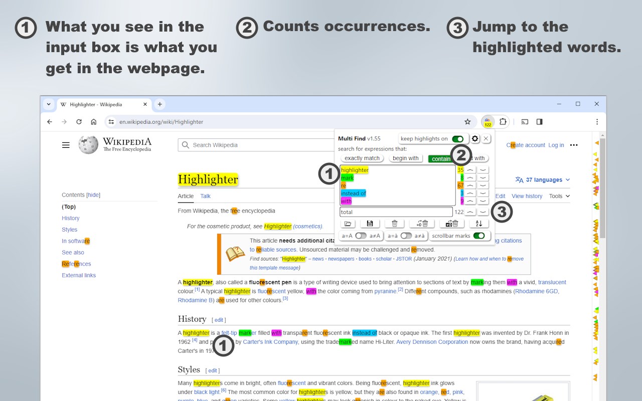 Multi Find: Search and Highlight