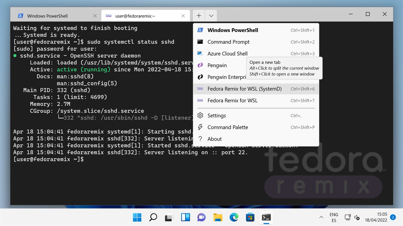 #1. Fedora Remix for WSL (Windows) Por: Whitewater Foundry