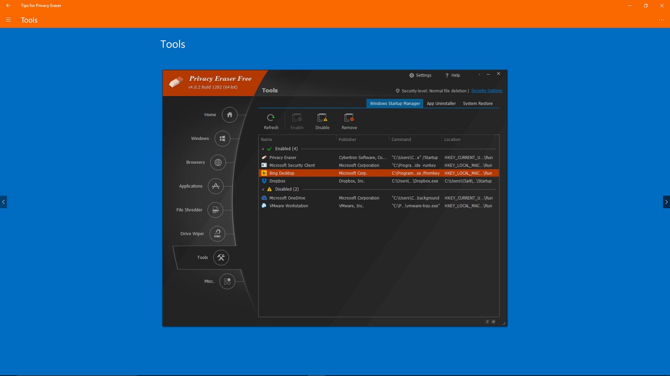 Tips for Privacy Eraser for Windows 10