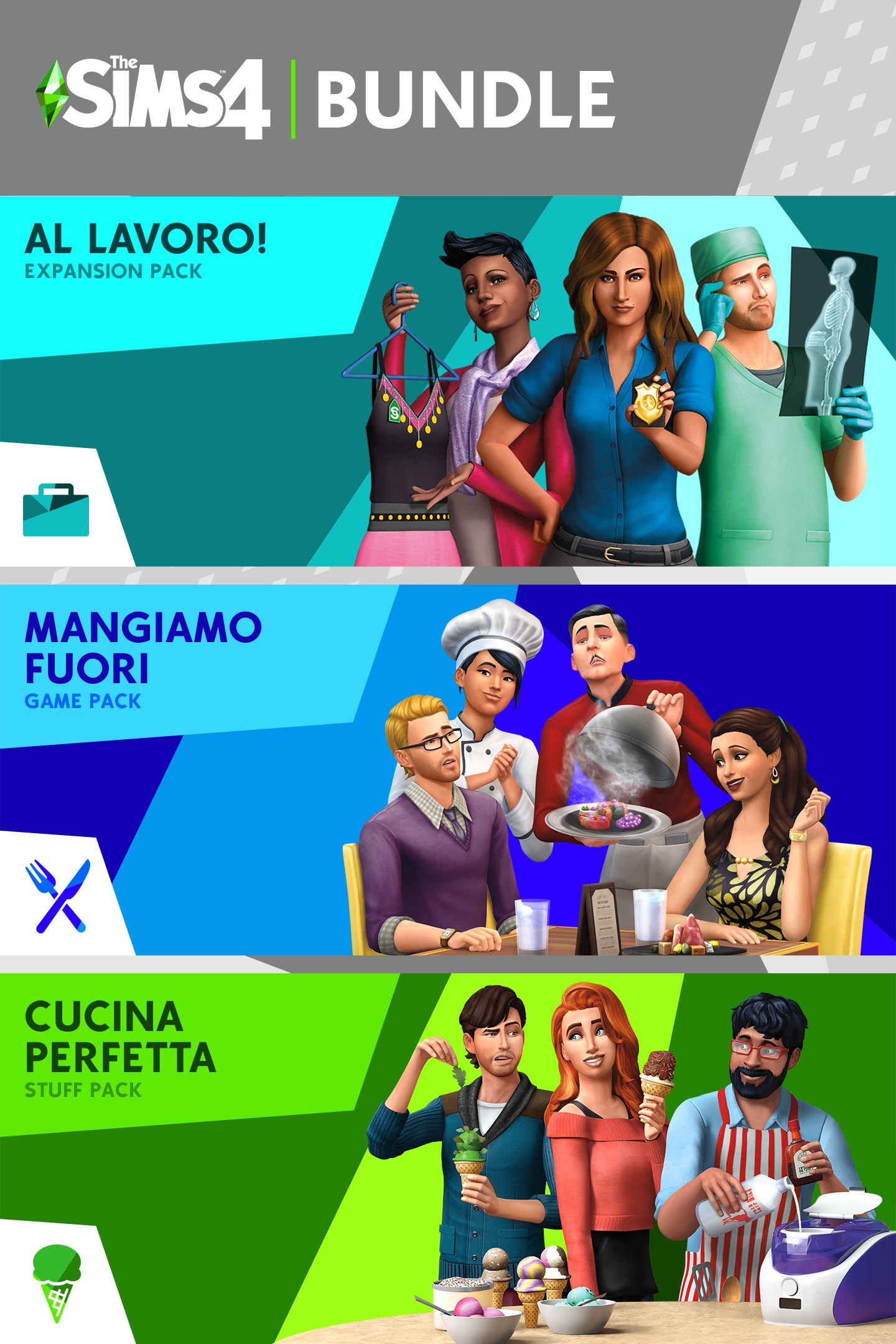 The Sims™ 4 Bundle - Get to Work, Dine Out, Cool Kitchen Stuff | Xbox | Chiave | Privato