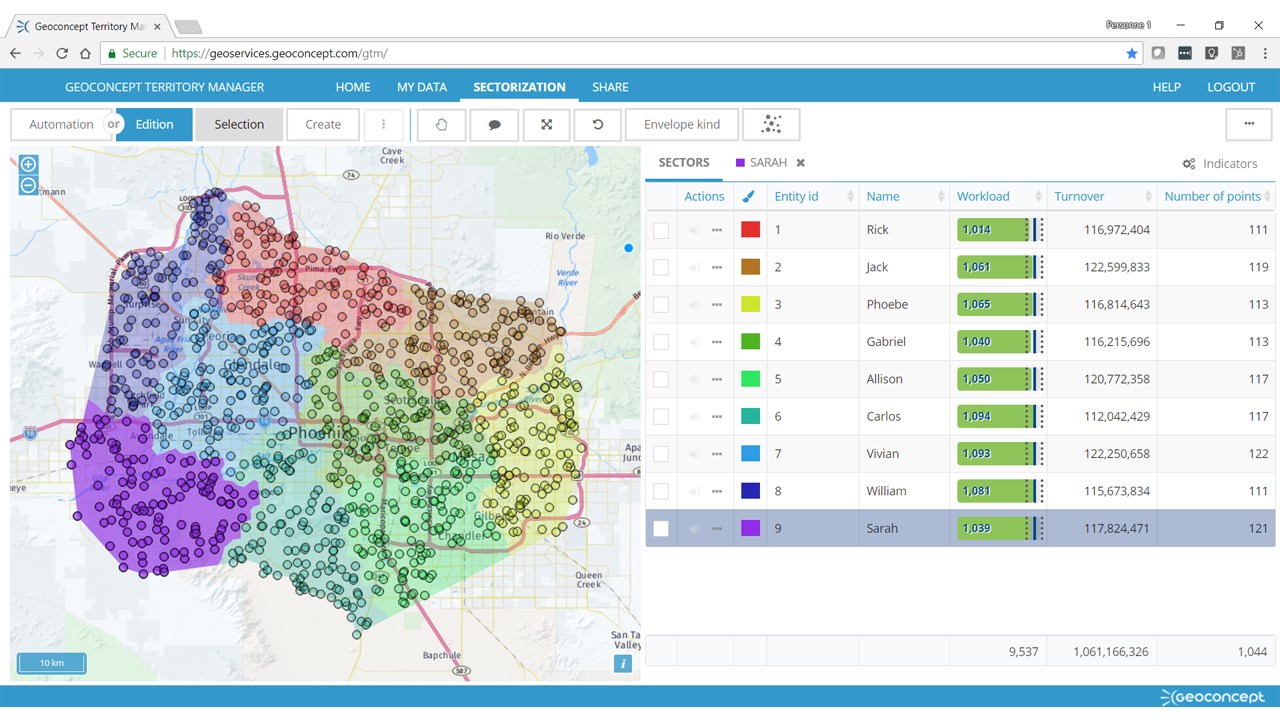 Snapshot 1 of Territory Manager : The sectoring solution