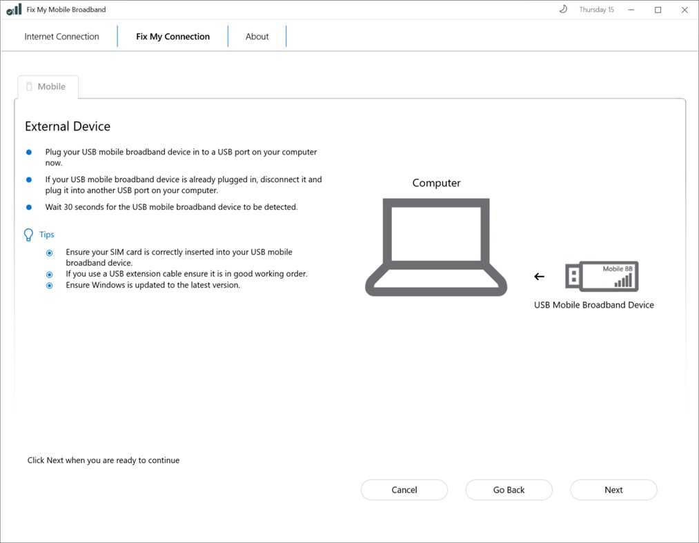 #3. Fix My Mobile Broadband (Windows) Göre: Emotum