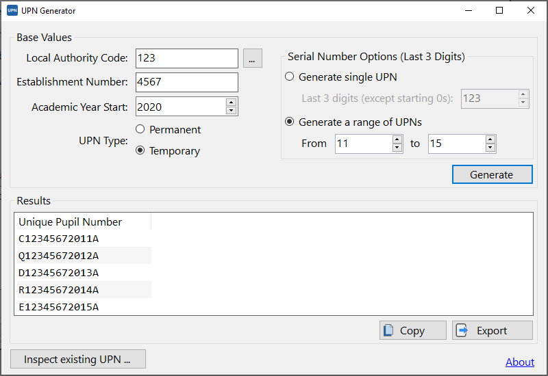 UPN Generator screenshot