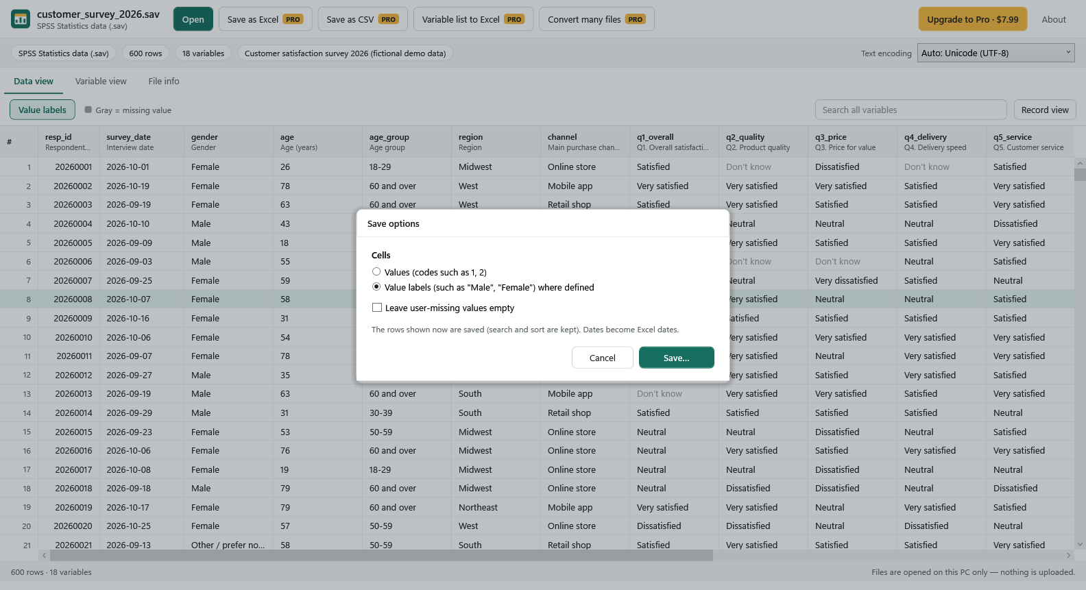 SAV & DTA File Viewer - Open & Save as Excel screenshot