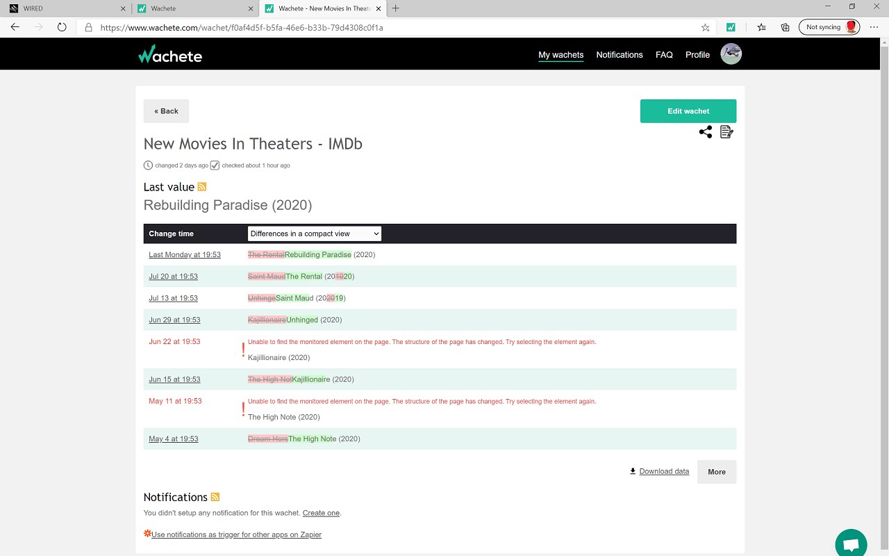 Wachete - Monitor website content changes