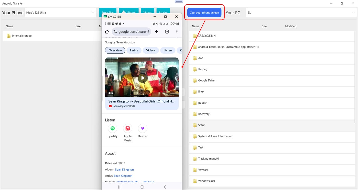 #4. Android File Transfer - Screen Mirroring to PC (Windows) By: MTV Gaming