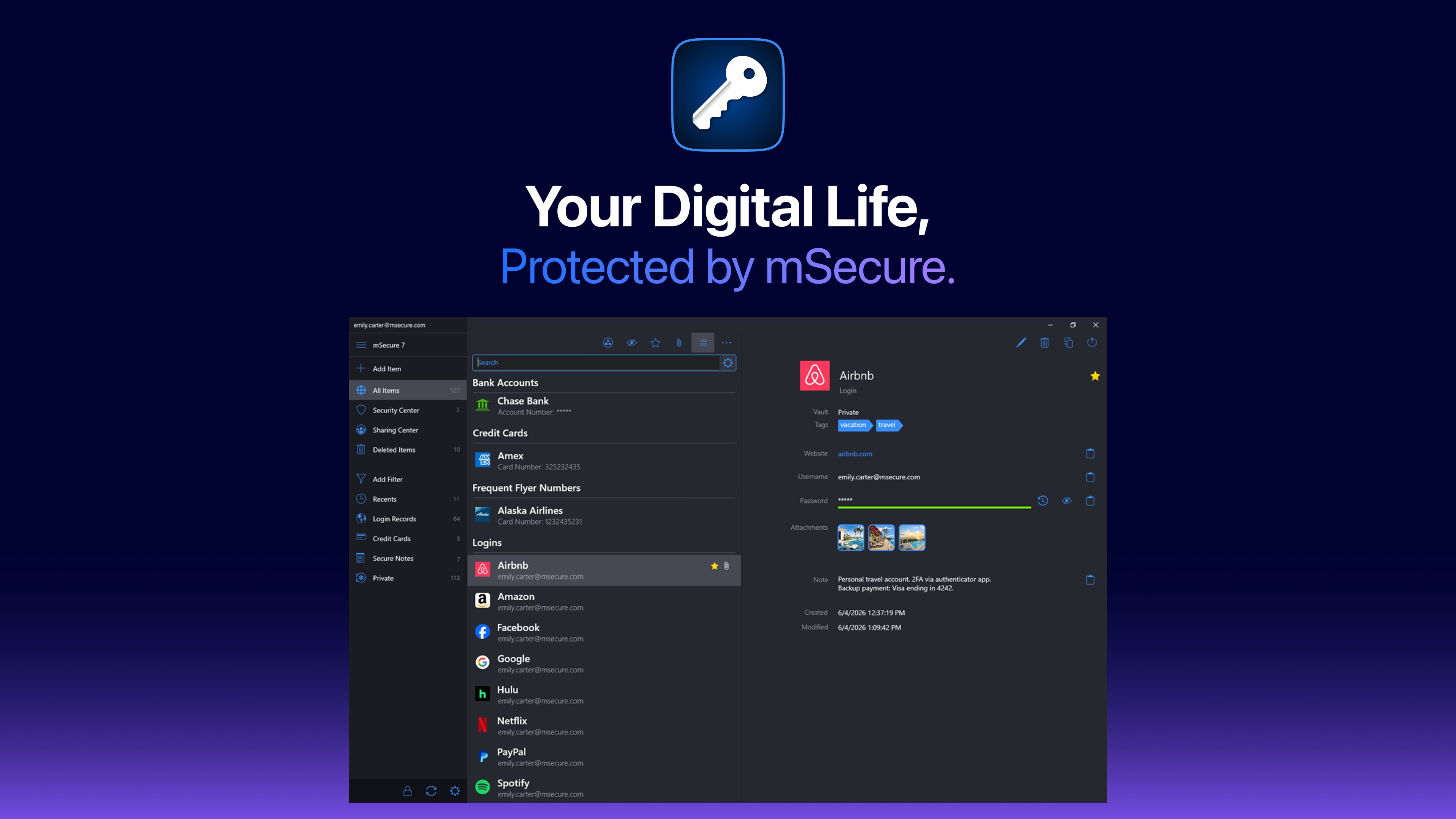 mSecure - Password Manager and Digital Wallet screenshot