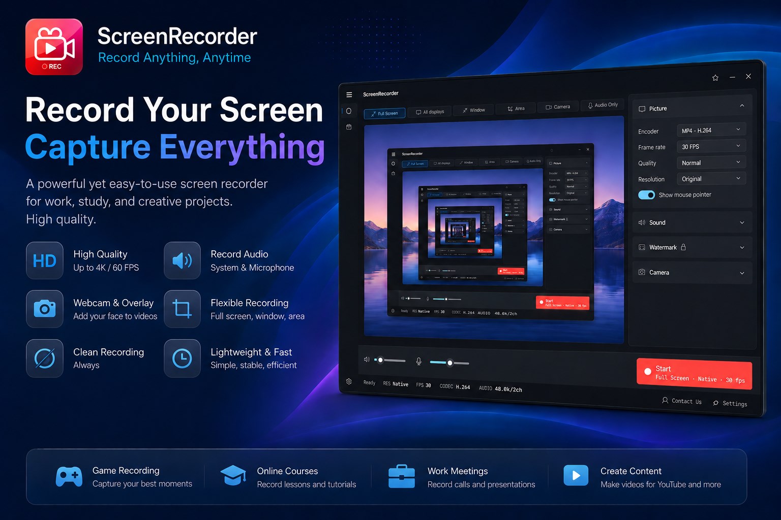 Screen Recorder Pro – Screen Capture, Game & Webcam Video Recorder for PC screenshot