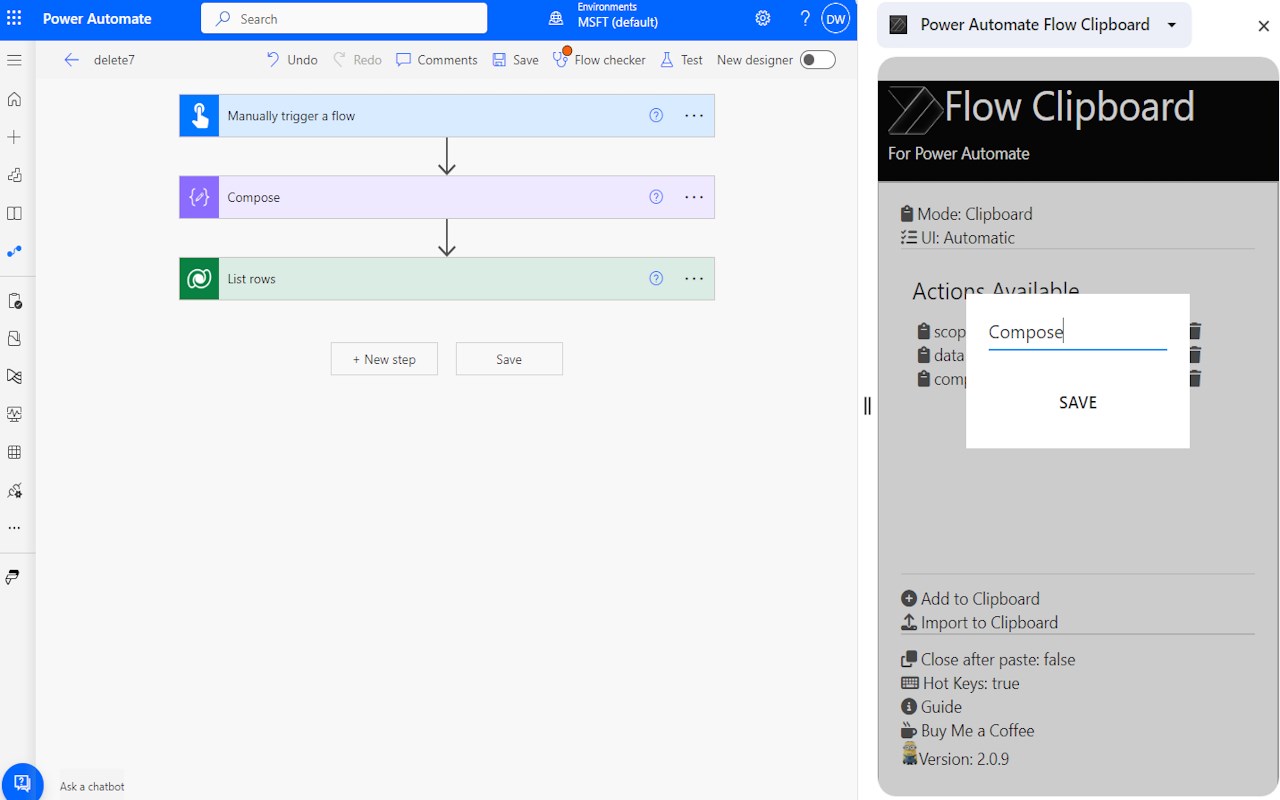 Power Automate Flow Clipboard