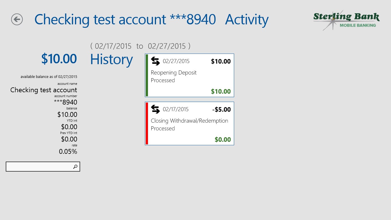 Checking test 3. Sterling National Bank check.