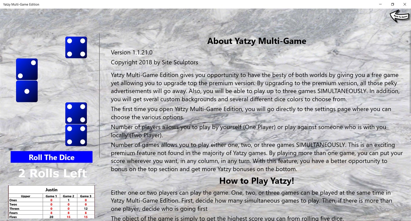 #1. Yatzy Multi-Game Edition (Xbox) By: Site Sculptors