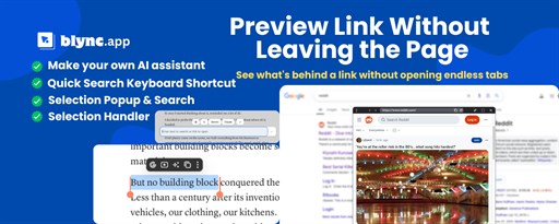 Blync: Preview Links, Selection Search and AI Sidebar & Popup marquee promo image