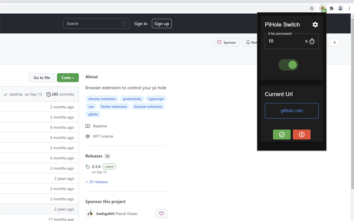 PiHole Browser Extension