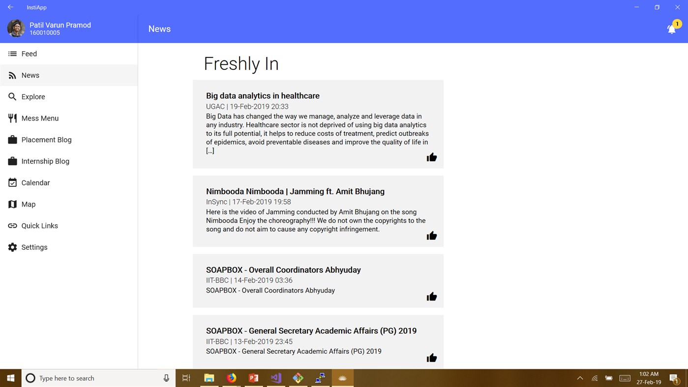 #1. InstiApp (Windows) Podle: Web and Coding Club, IIT Bombay