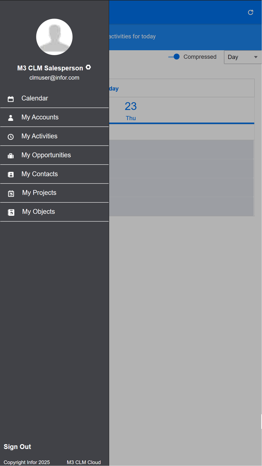 Infor M3 CLM Cloud screenshot