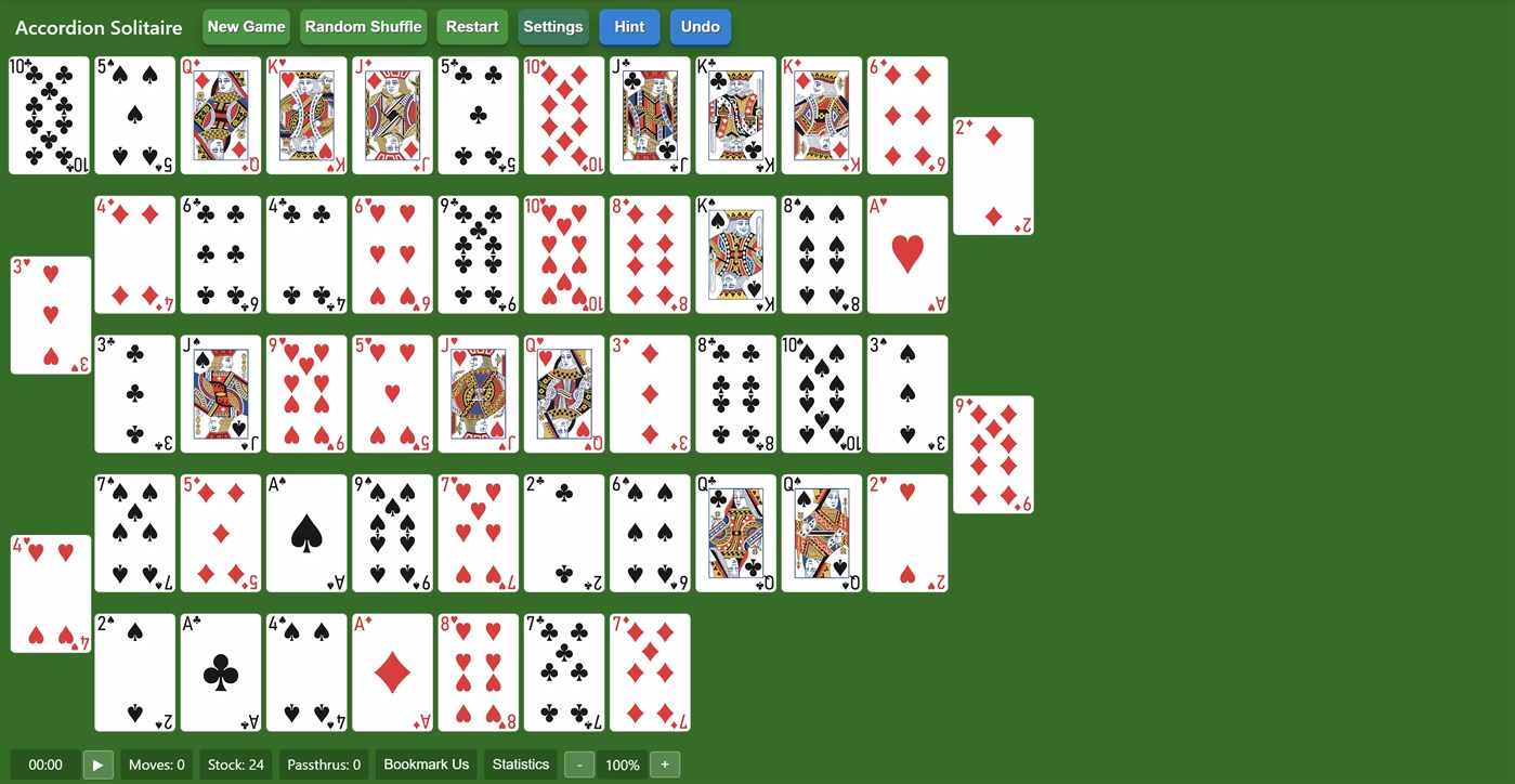 #1. Accordion Solitaire Solitairex (Windows) Podle: Solitairen