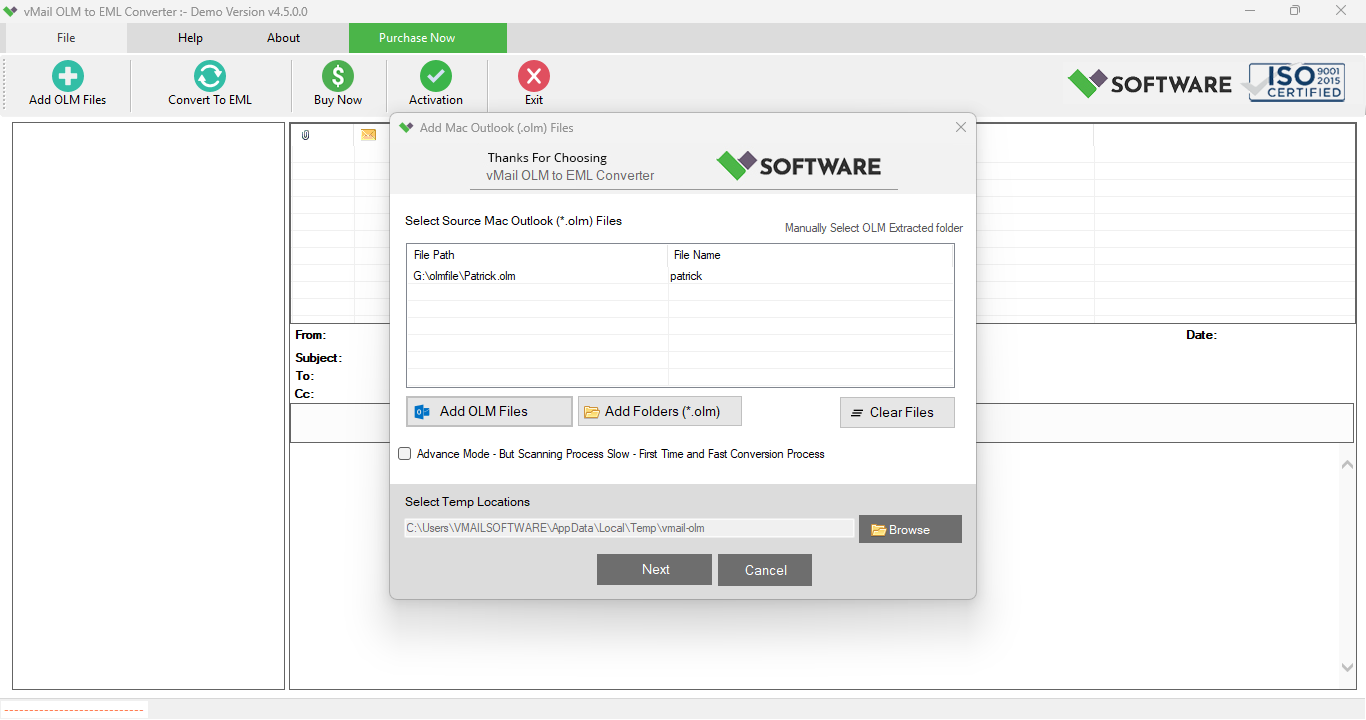 OLM to EML Converter screenshot