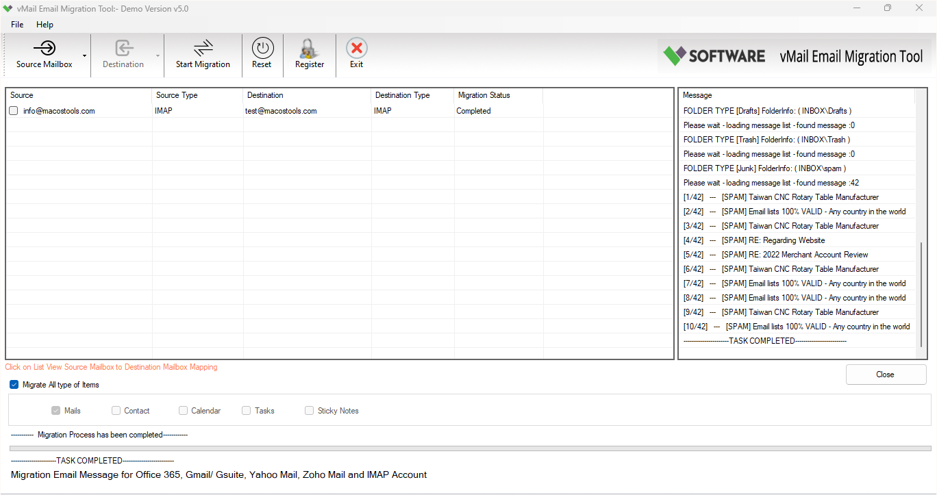 Email Migration Tool - Tenant to Tenant Migration Screenshot