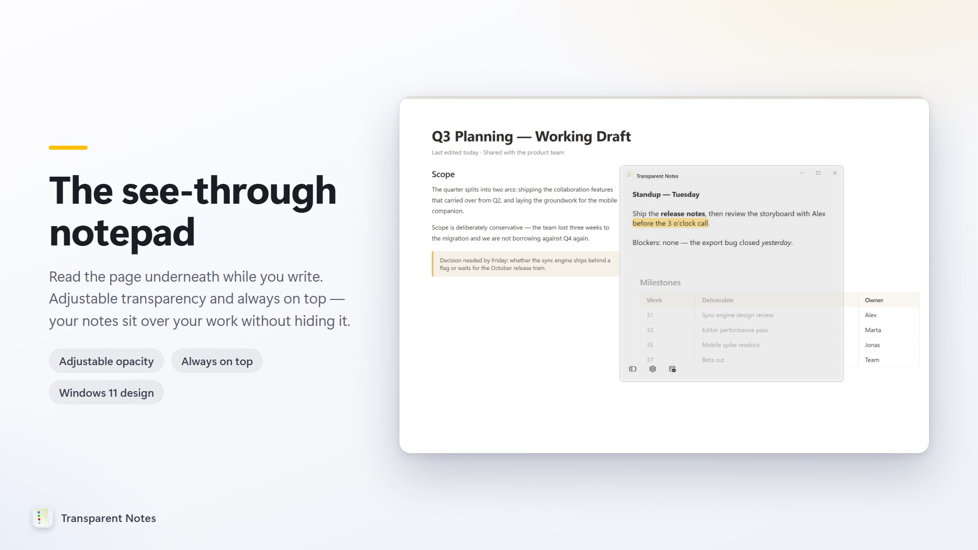 Transparent Notes screenshot
