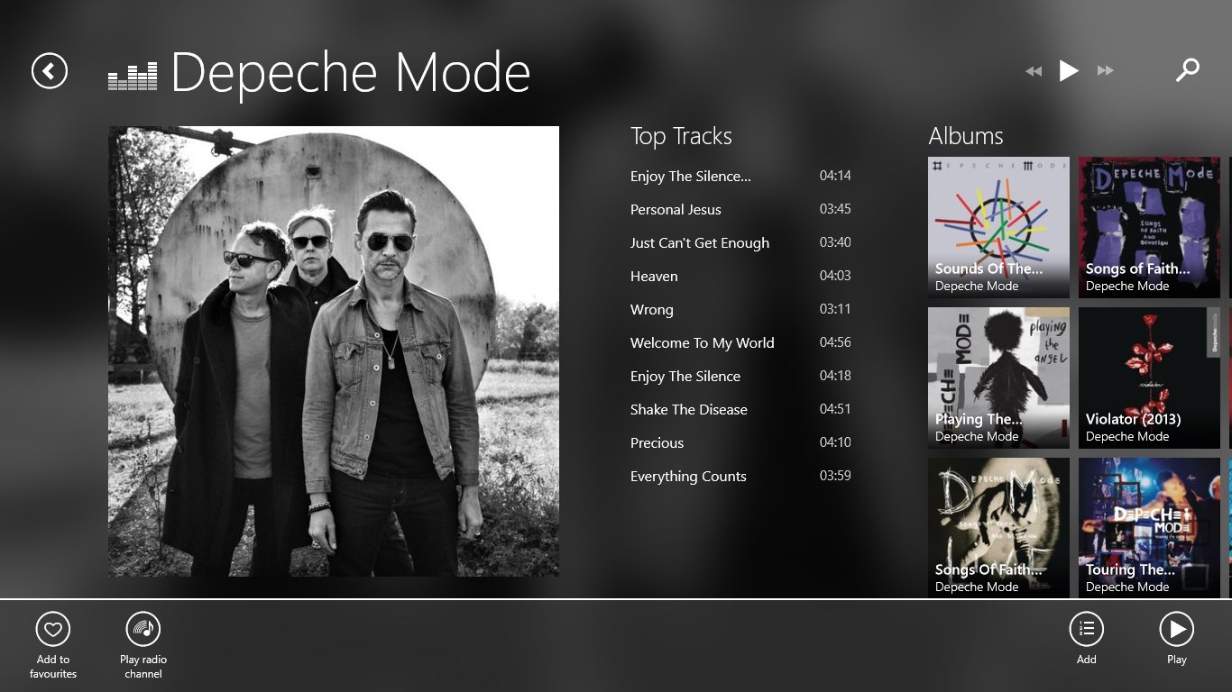 Screenshot: See all artist content at a glance: complete discography and Top Tracks.