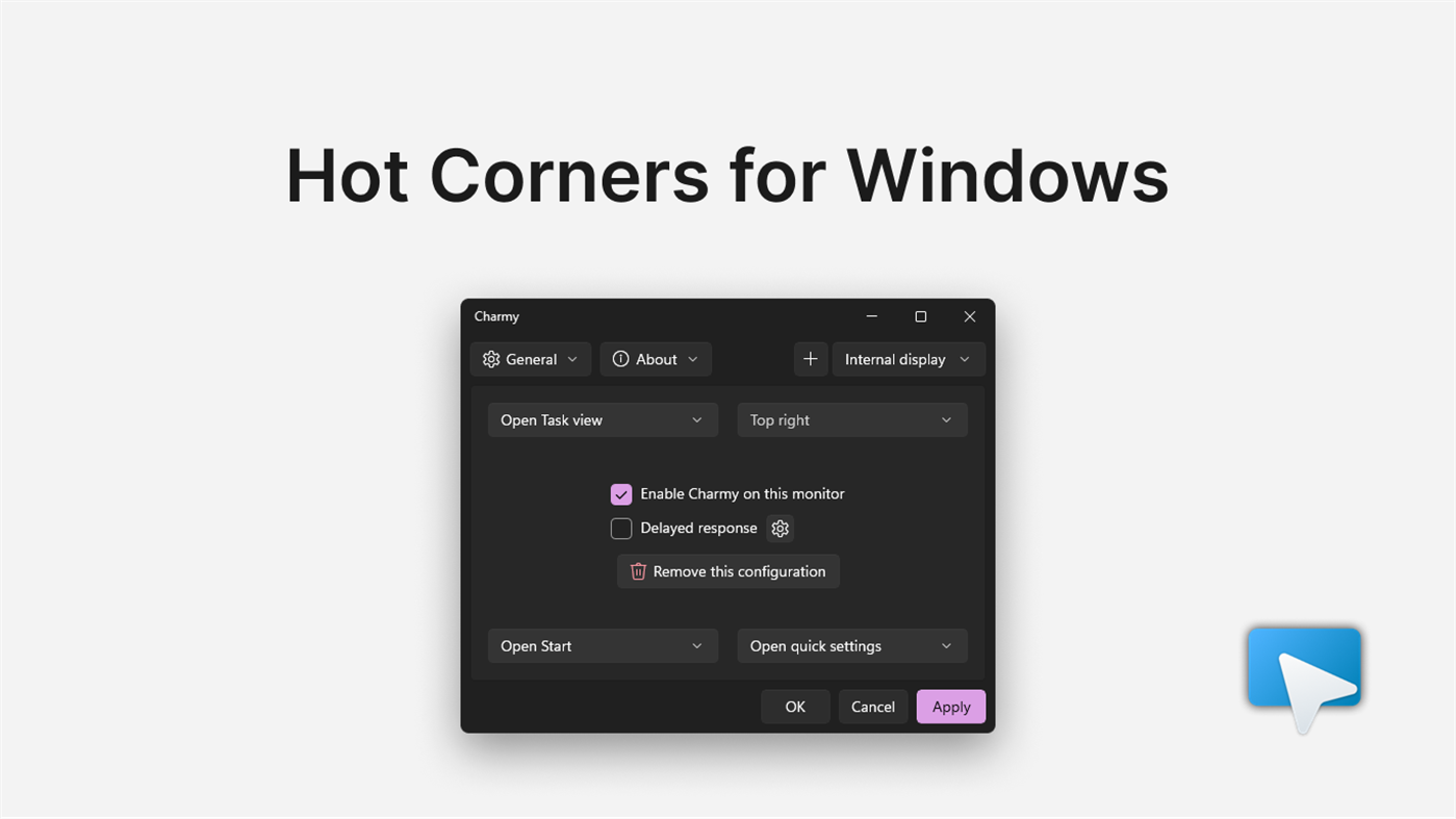 #1. Charmy: Hot Corners for Windows (Windows) Podle: YourOrdinaryCat