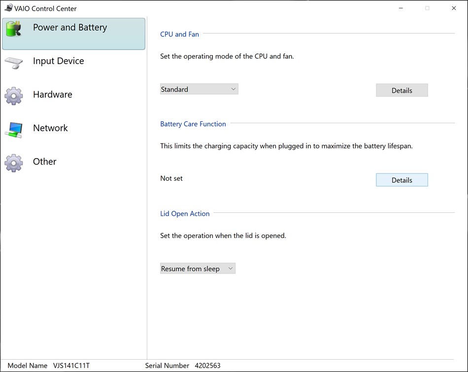 VAIO Control Center (Windows) Podle: VAIO Corporation