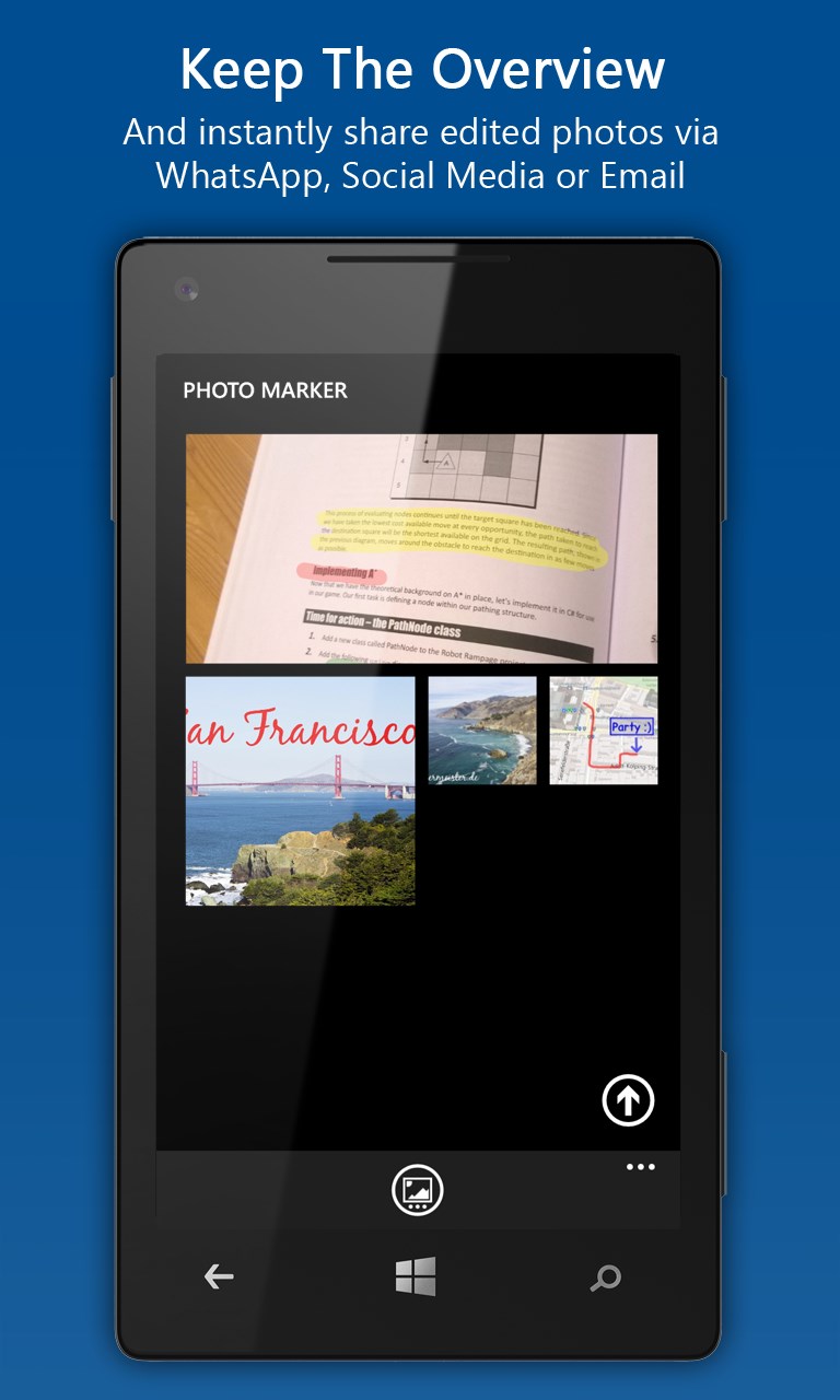 Keep The Overview: And instantly share edited photos via WhatsApp, Social Media or Email