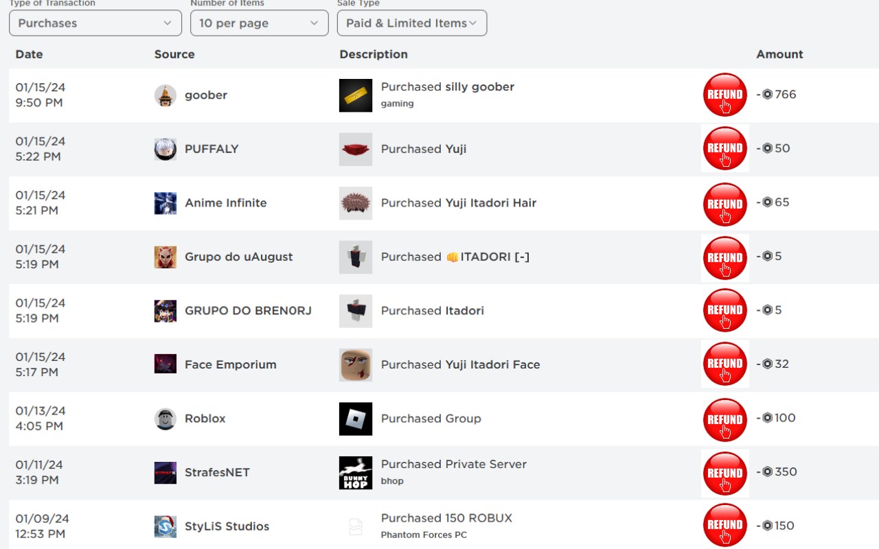 Refund Roblox Purchases