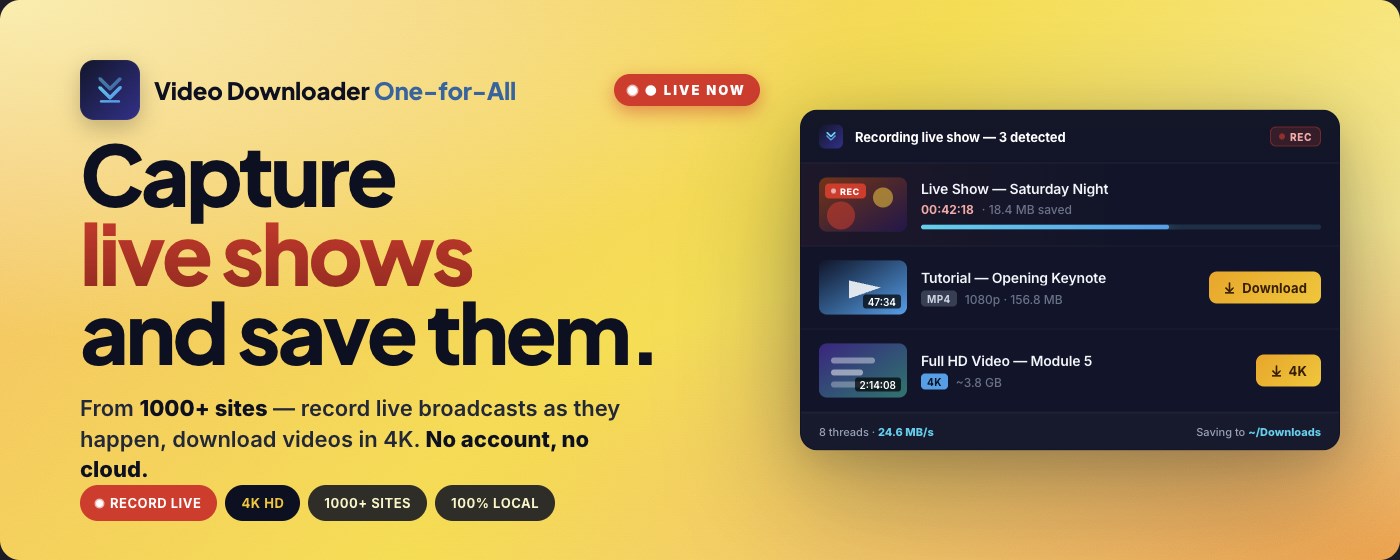 Video Downloader One-for-All: Live Recorder