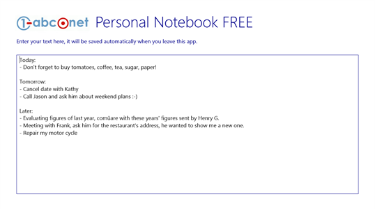 1-abc.net Personal Notebook FREE screenshot 1