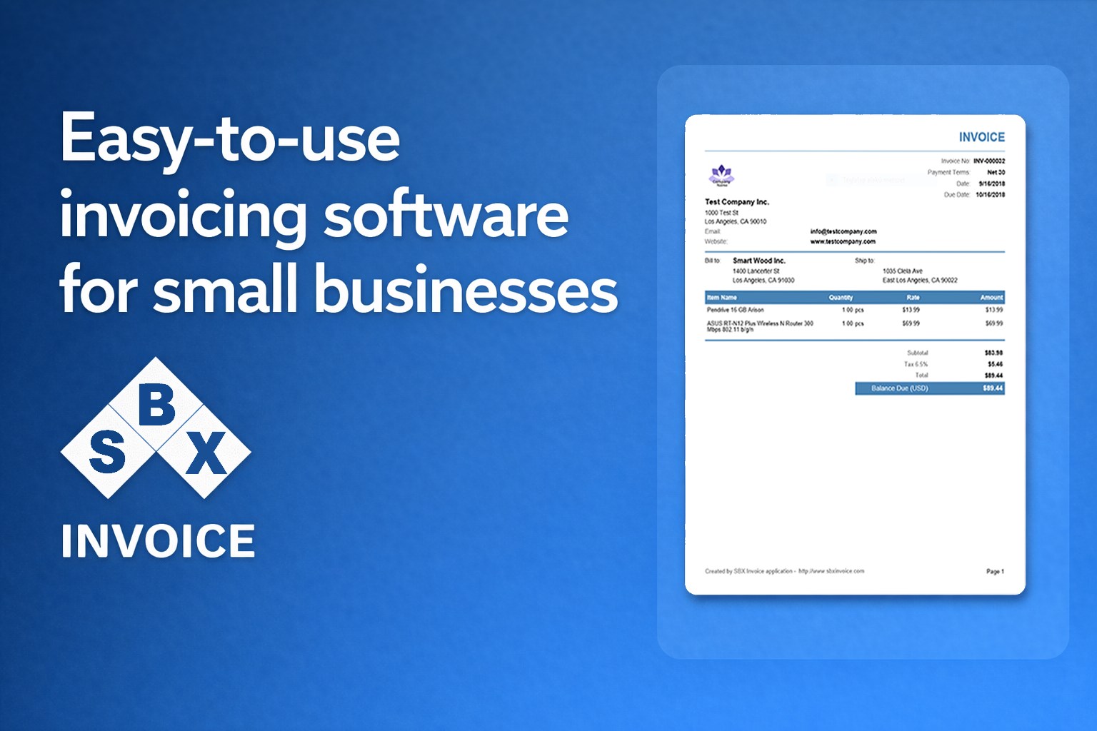 SBX Invoice screenshot