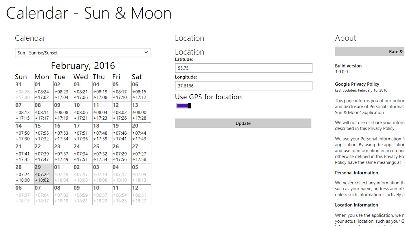 #3. Calendar - Sun & Moon (Windows) Με: KB@
