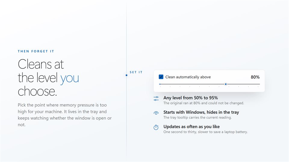The automatic cleaning slider set to 80%, with notes on the range, the tray and the refresh rate