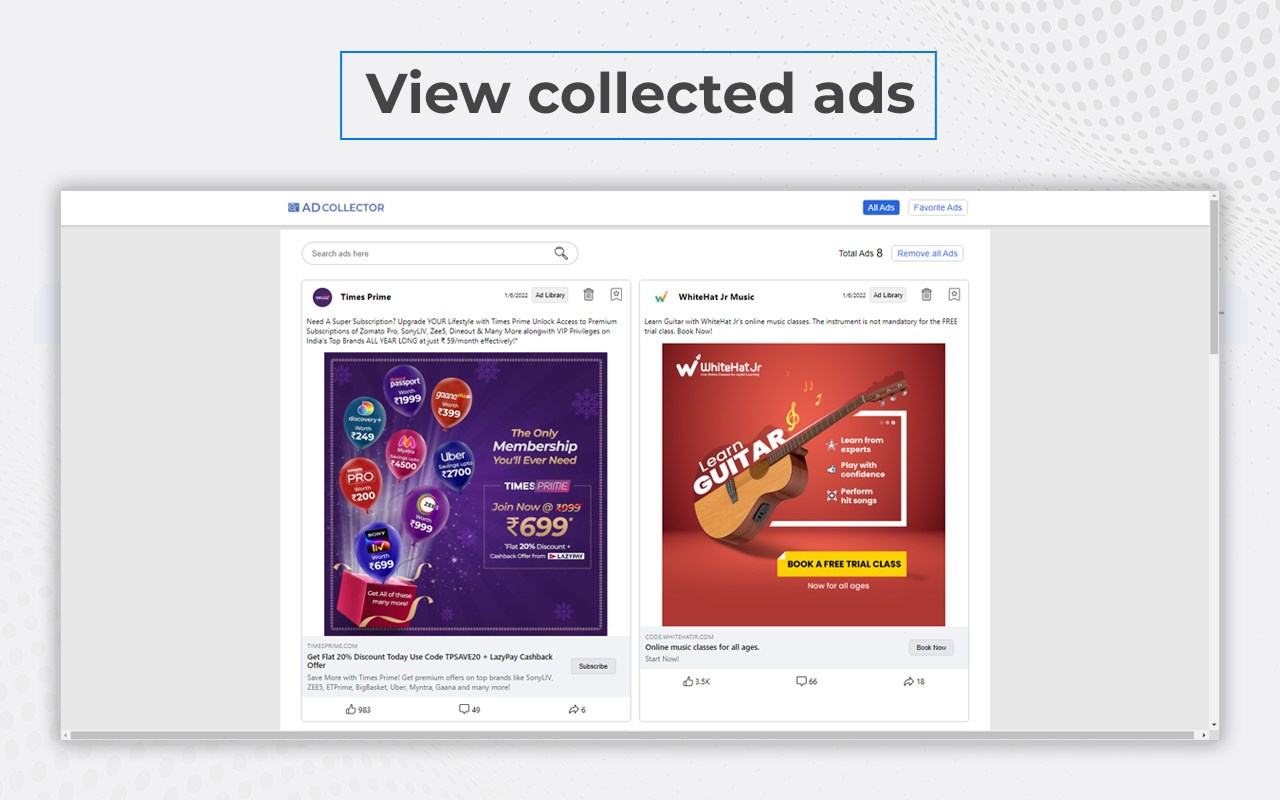 Social media ad collector