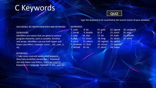 C keywords screenshot 1