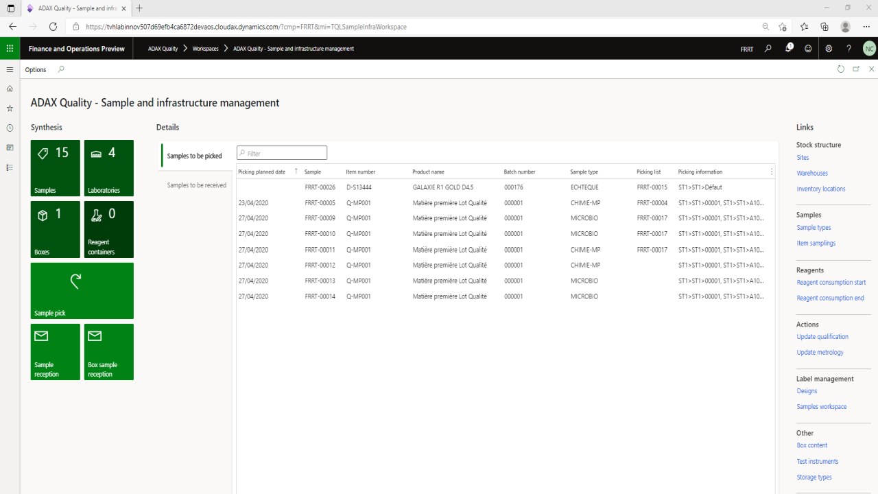Snapshot 1 of ADAX Life Science for D365 for Finance & Operations