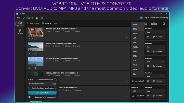 VOB to MP4 - DVD to MP4 - VOB to MP3 - PC - (Windows)