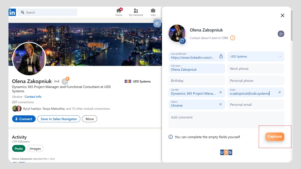 Snapshot 3 of UDS LinkedIn Scraper for D365 (Fields)