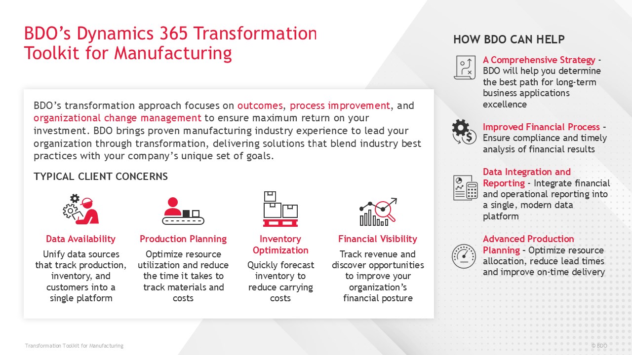 Snapshot 2 of BDO Dynamics 365 Transformation Toolkit for Manufacturing