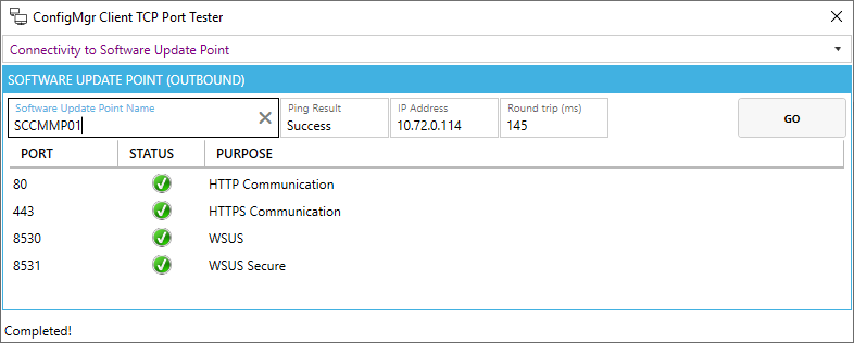 ConfigMgr Client TCP Port Tester Screenshot