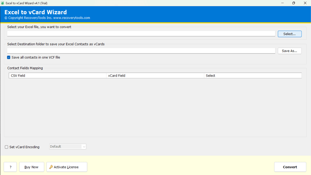 Snapshot 2 of RecoveryTools For Excel to vCard Converter