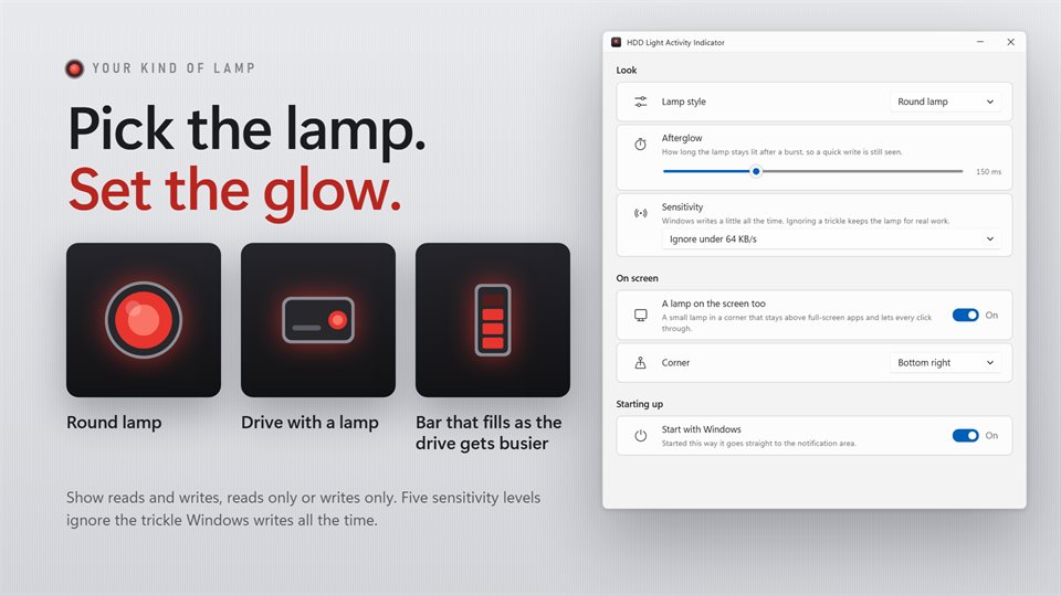 The three lamp styles next to the settings for afterglow, sensitivity and the on-screen lamp