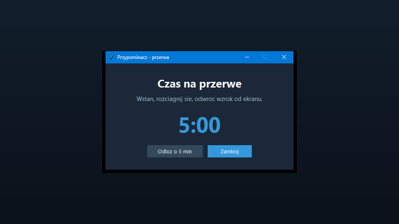 Zrzut ekranu aplikacji Przypominacz