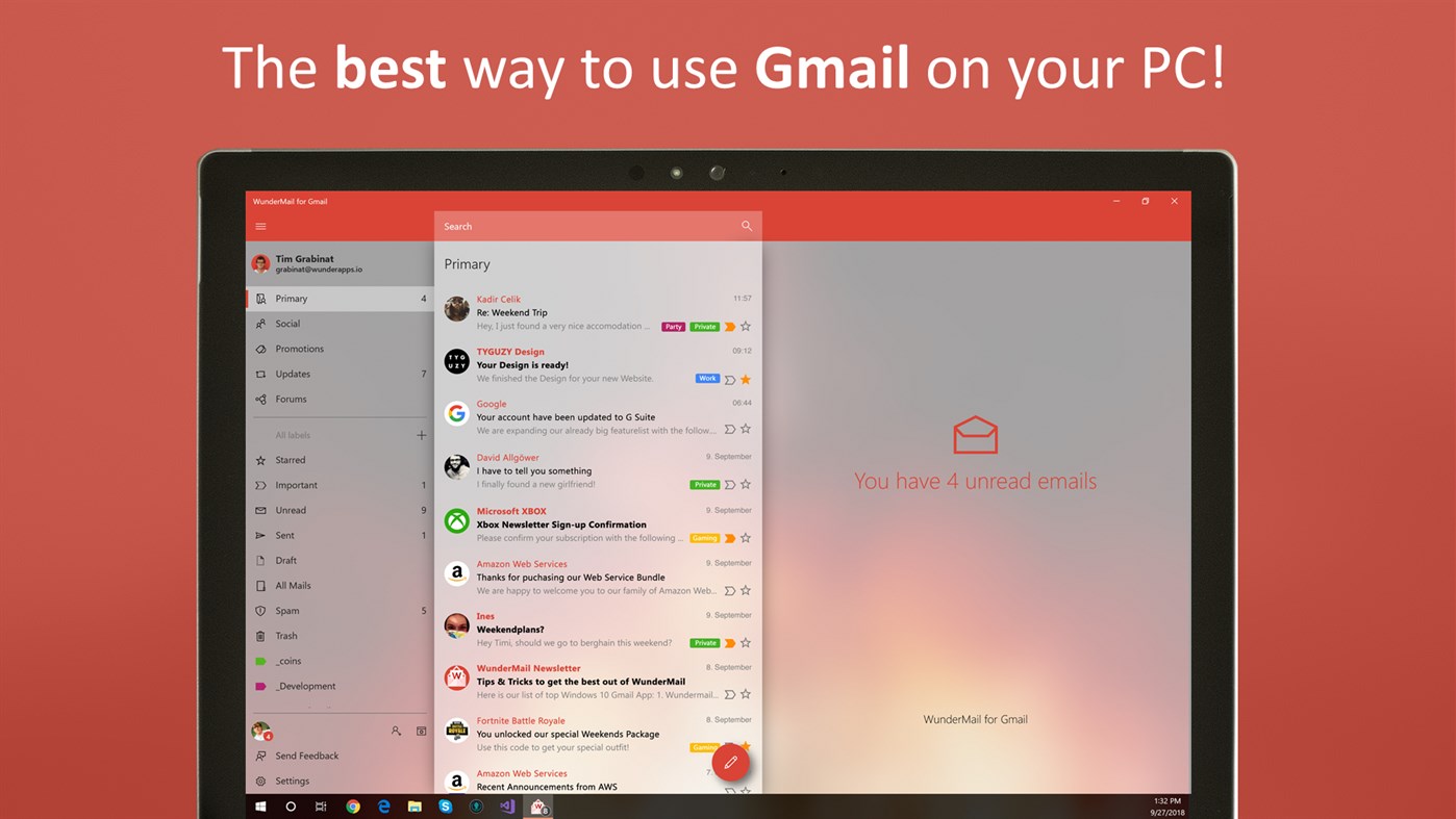 #1. WunderMail - Native Mail App (Windows) 由: Tim Grabinat