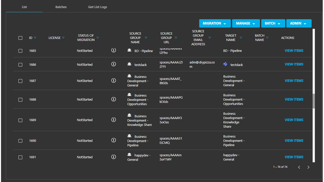 Snapshot 1 of Google Chat to Teams Migration