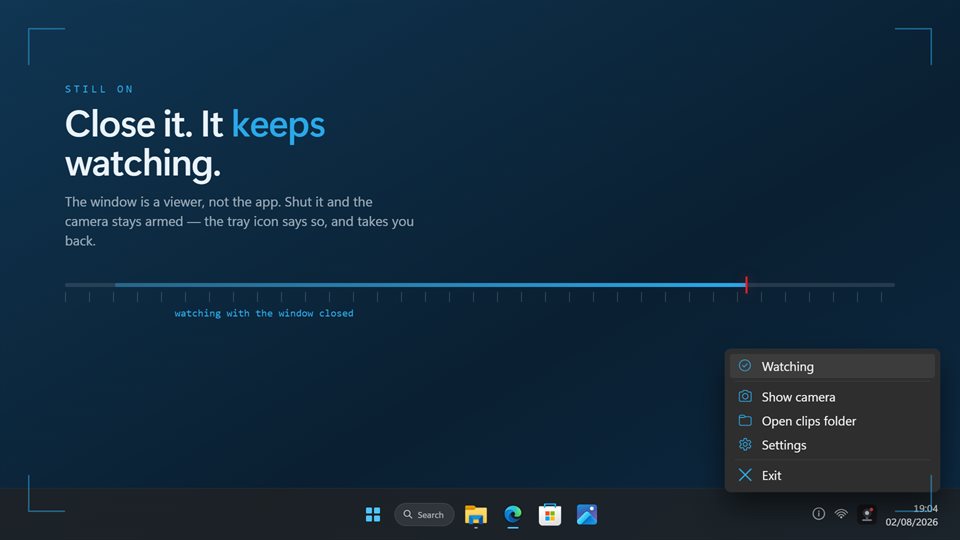 The app watching from the notification area with its window closed